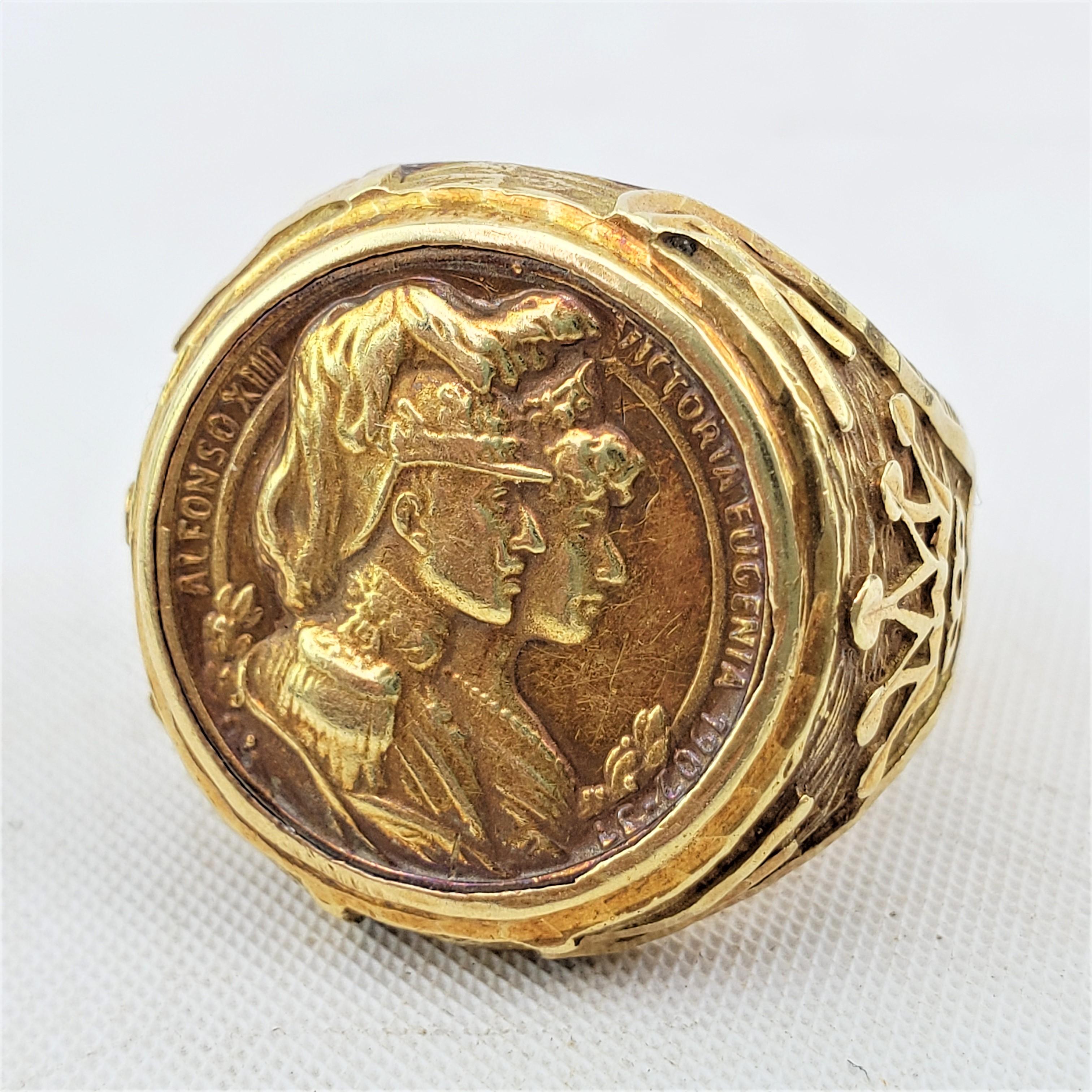 Edwardian King Alphonso XIII & Queen Victoria Eugenie Commemorative 18 Karat Gold Ring