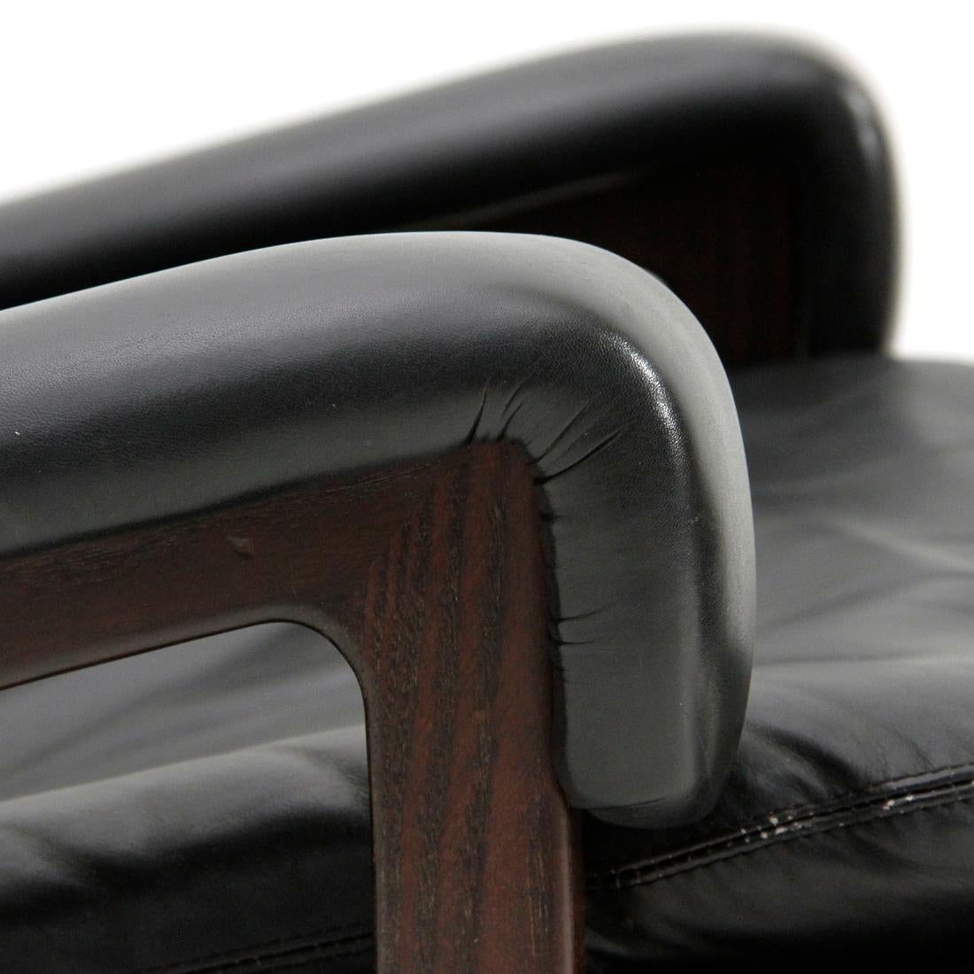 ‘King’ Armchair with Ottoman in Black Leather by André Vandenbeuck for Strässle 4