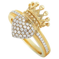 King Baby 18K Yellow Gold and Diamond Crowned Heart Ring