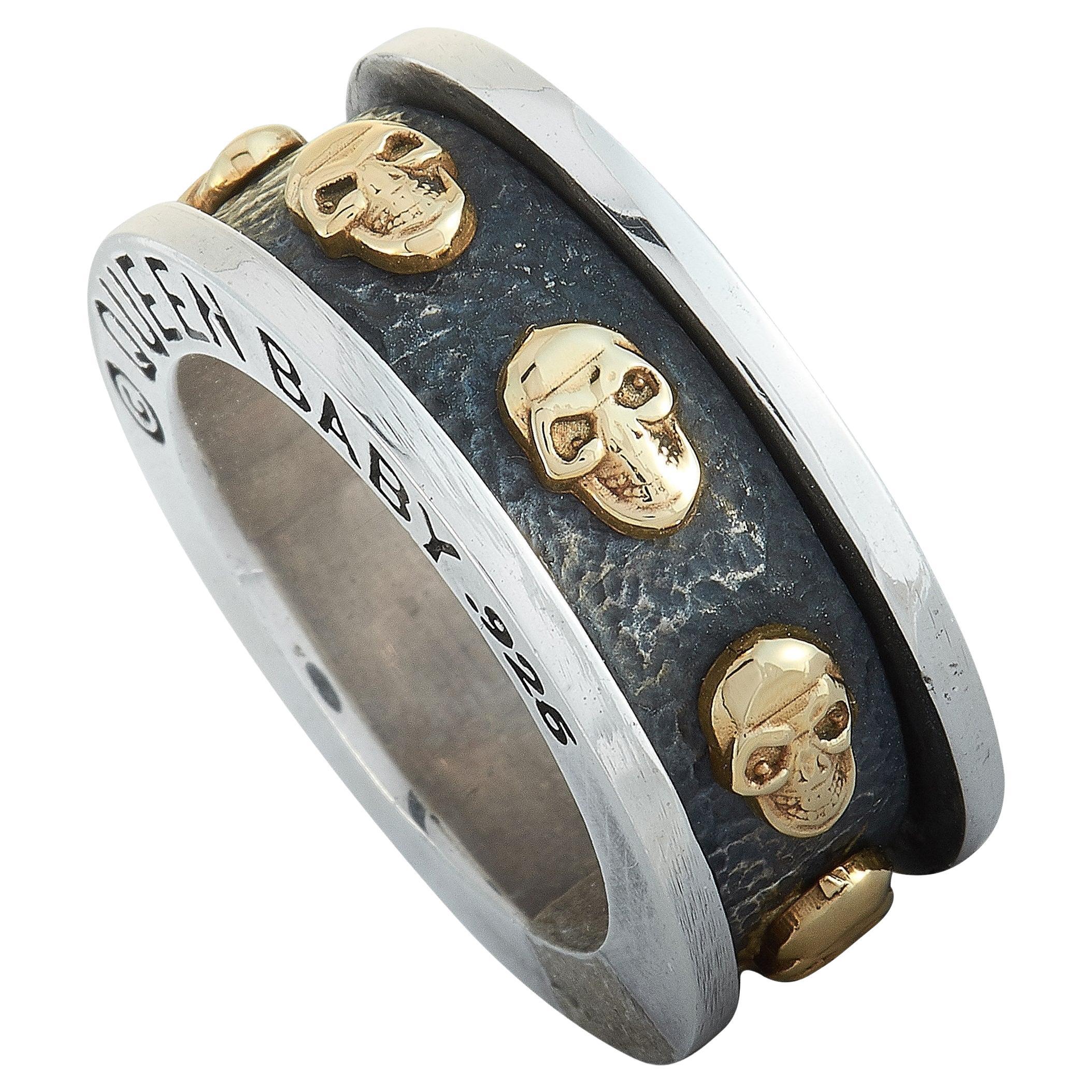 King Baby 18K Yellow Gold and Sterling Silver Skull Spinner Ring
