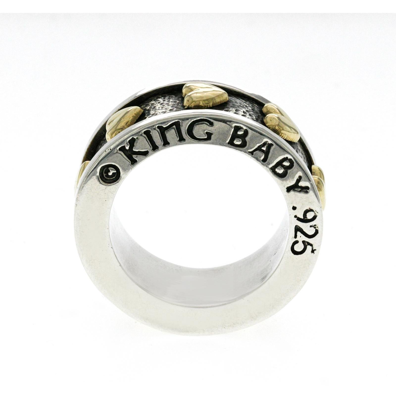 Women's or Men's King Baby 925 Sterling Silver & 18K Gold Heart Spinner Ring