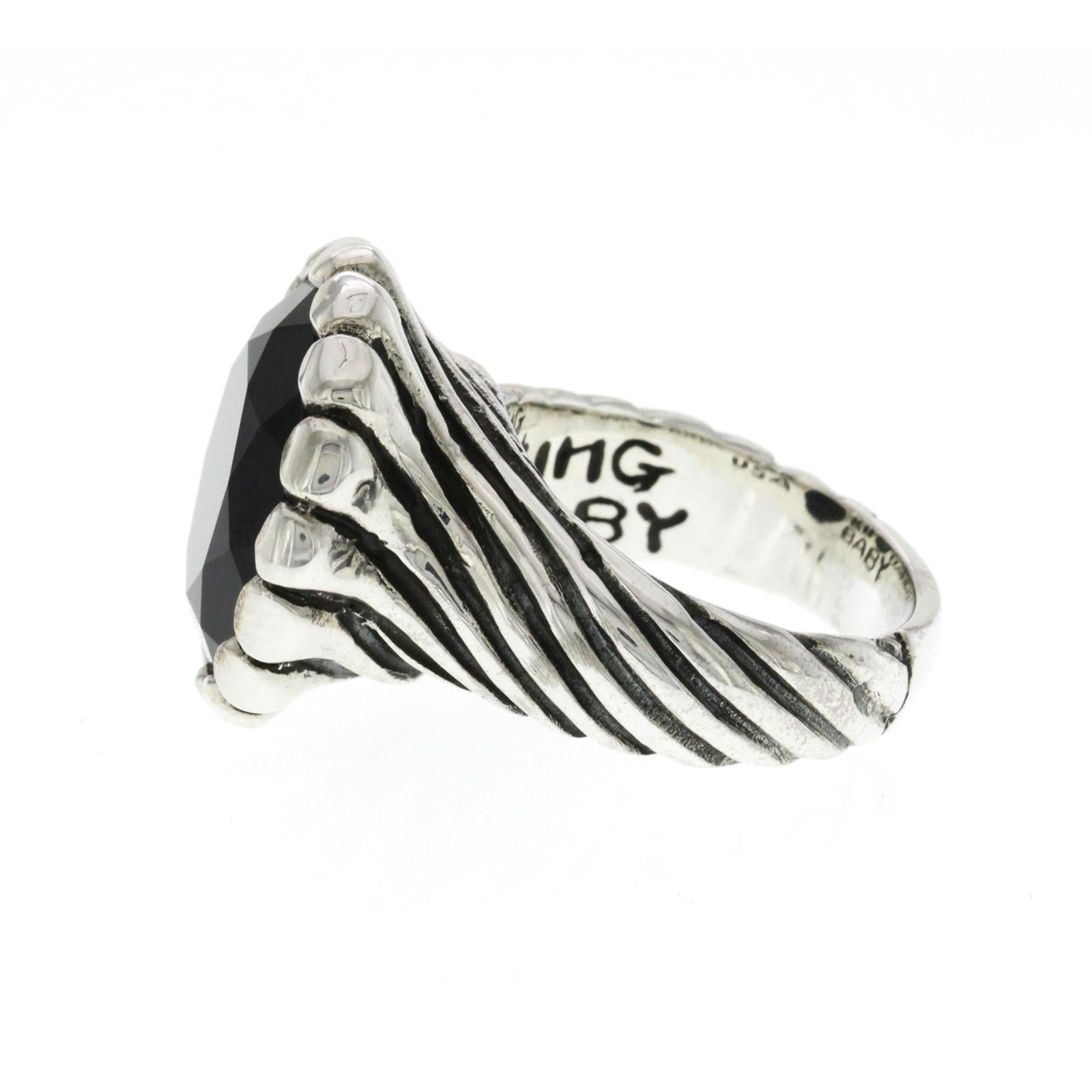 King Baby 925 Sterling Silver Black CZ Twisted Pattern Ring Size 8 In New Condition For Sale In Los Angeles, CA