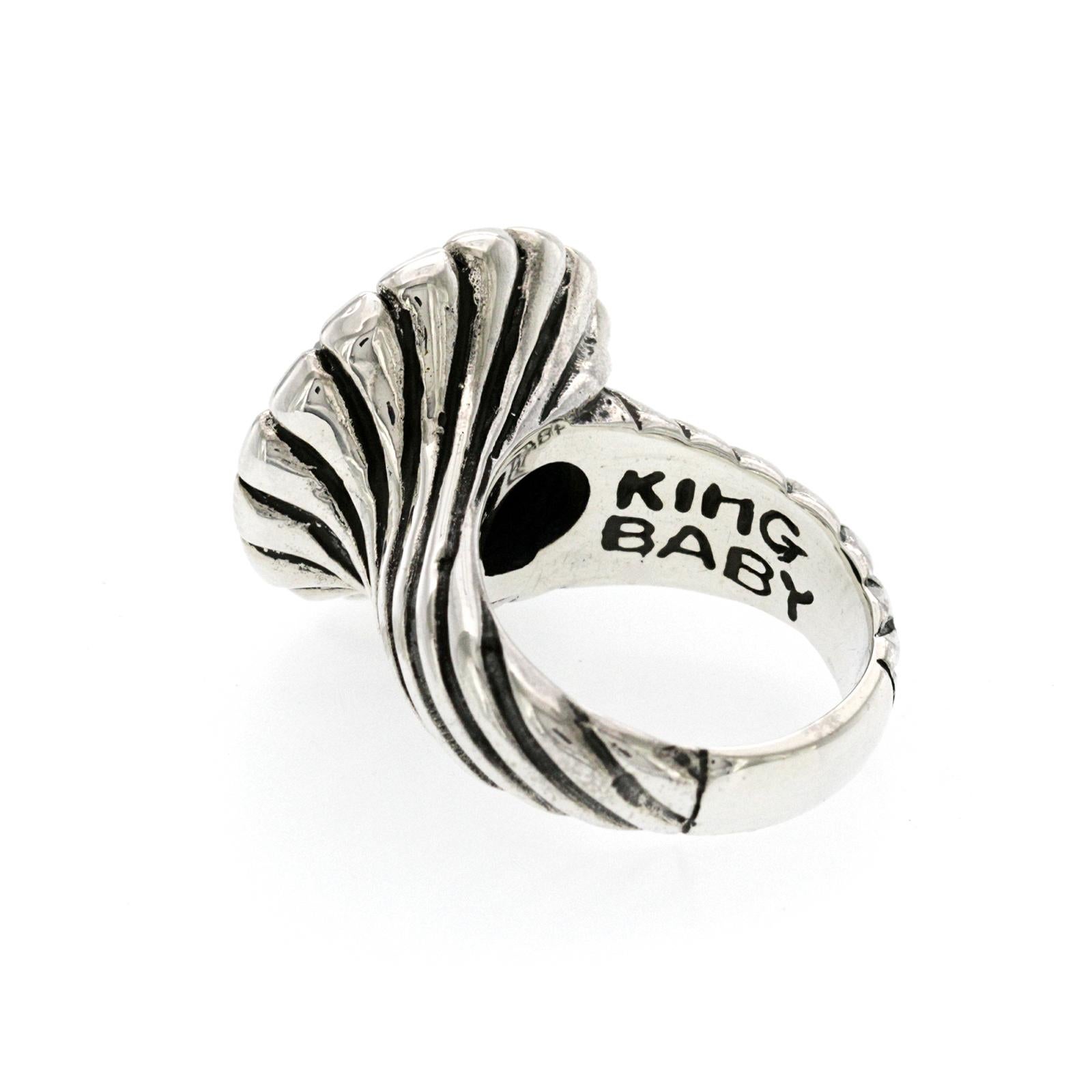 Women's or Men's King Baby 925 Sterling Silver Black CZ Twisted Pattern Ring Size 8 For Sale