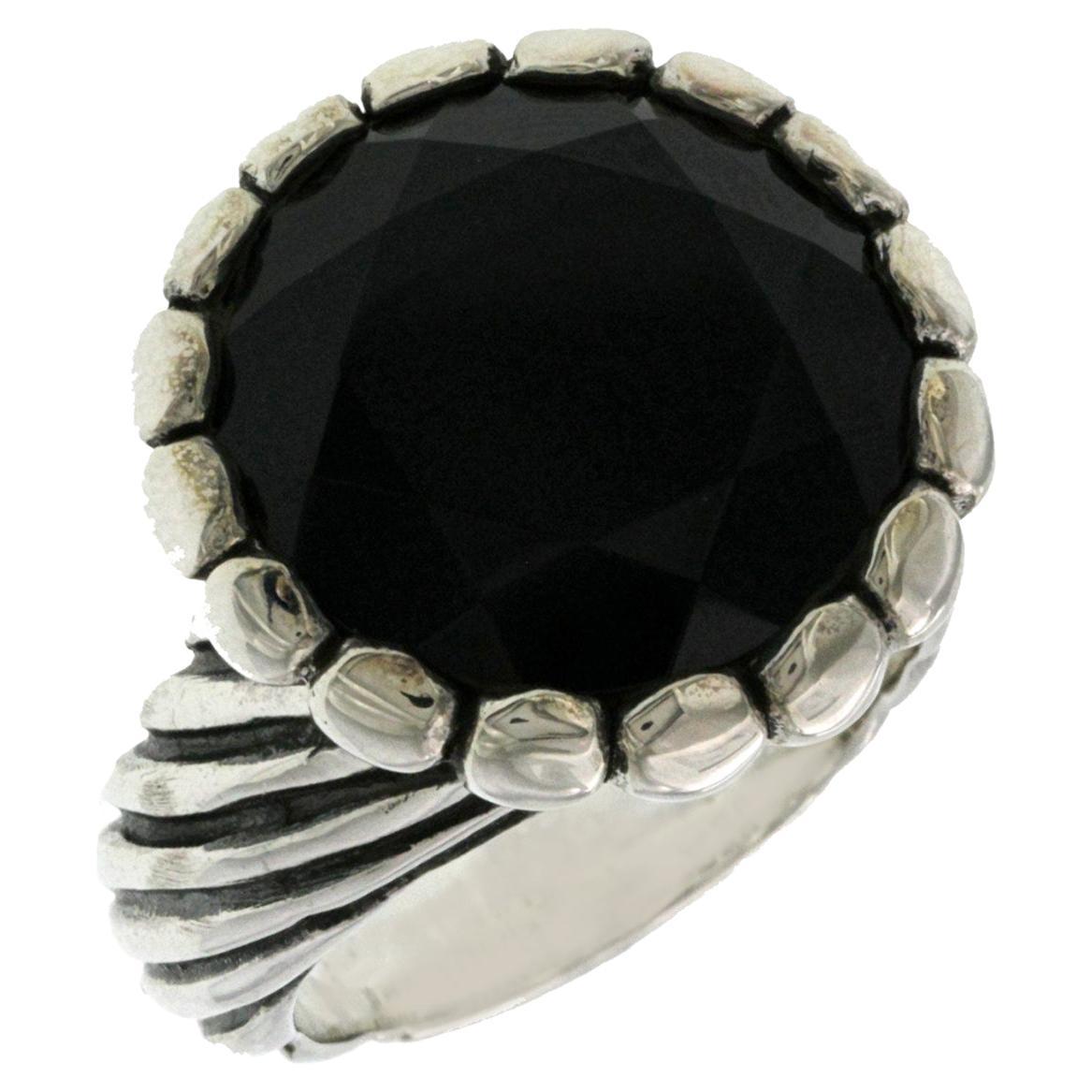 King Baby 925 Sterling Silver Black CZ Twisted Pattern Ring Size 8 For Sale