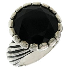 King Baby 925 Sterling Silver Black CZ Twisted Pattern Ring Size 8
