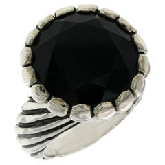 Used King Baby 925 Sterling Silver Black CZ Twisted Pattern Ring Size 8