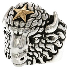 King Baby 925 Sterling Silver Gold Star Buffalo Ring