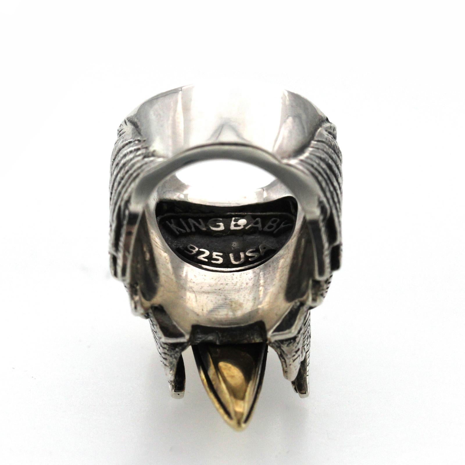 Women's or Men's King Baby 925 Sterling Silver Raven And Skull Feather Ring