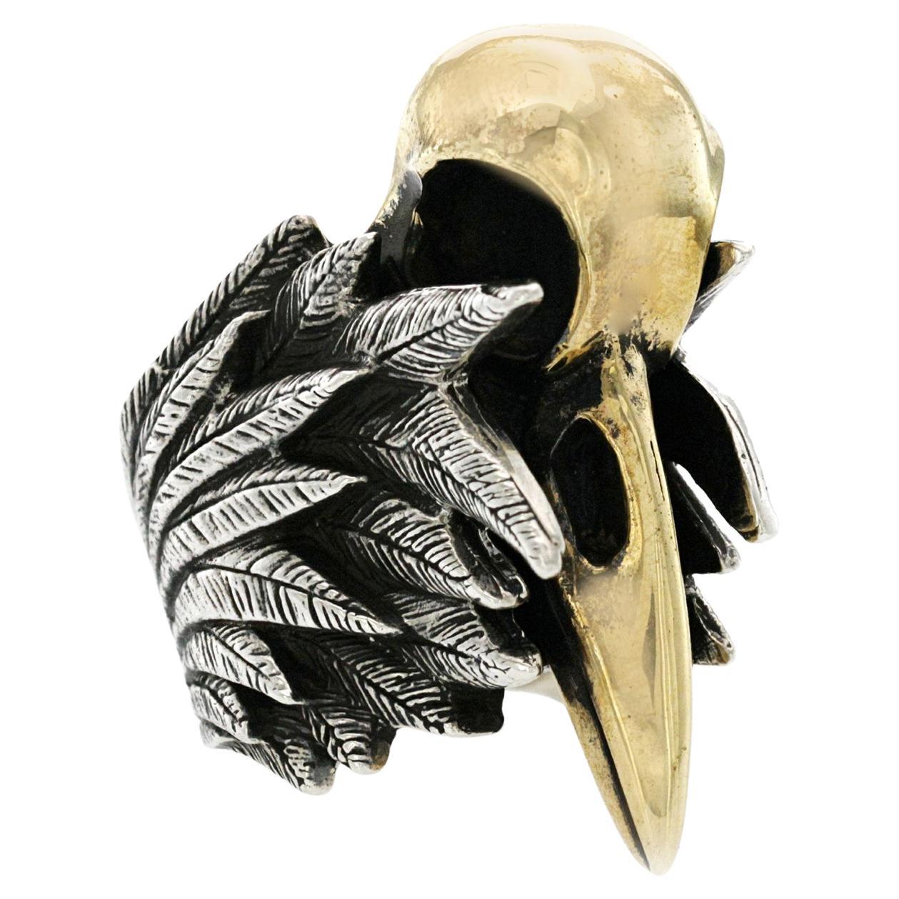 King Baby 925 Sterling Silver Raven And Skull Feather Ring