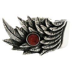 King Baby 925 Sterling Silver With Coral Raven Wing Feather Ring Size 12.5