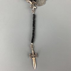 KING BABY Black Bead Sterling Silver Dagger Cross Necklace