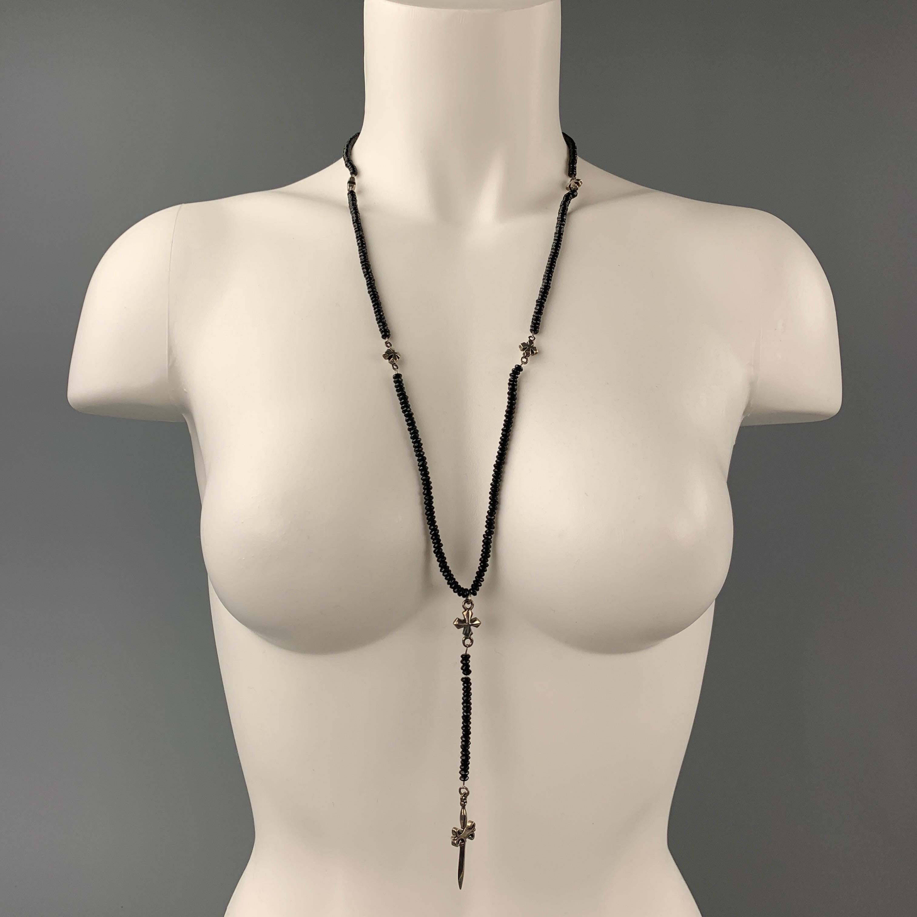 black bead necklace with cross