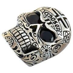 King Baby Chosen Sterling Silver and Garnet Skull Cross Ring