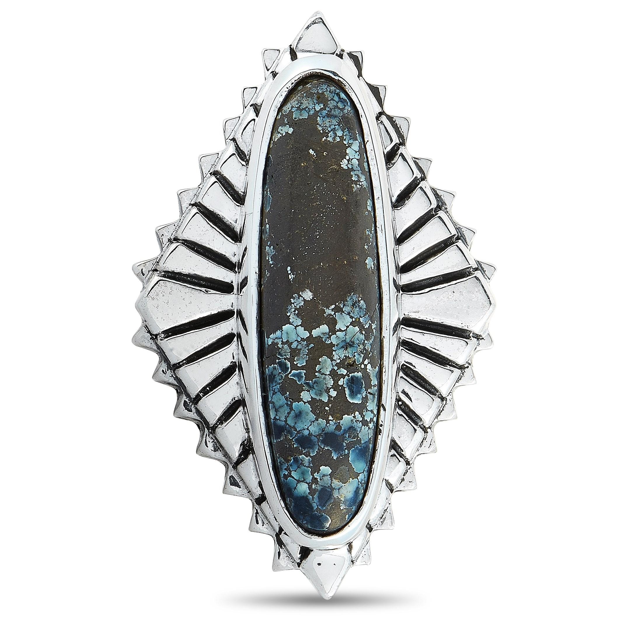 Women's or Men's King Baby Concho Silver and Spotted Turquoise Ring For Sale