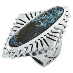 King Baby Concho Silver and Spotted Turquoise Ring