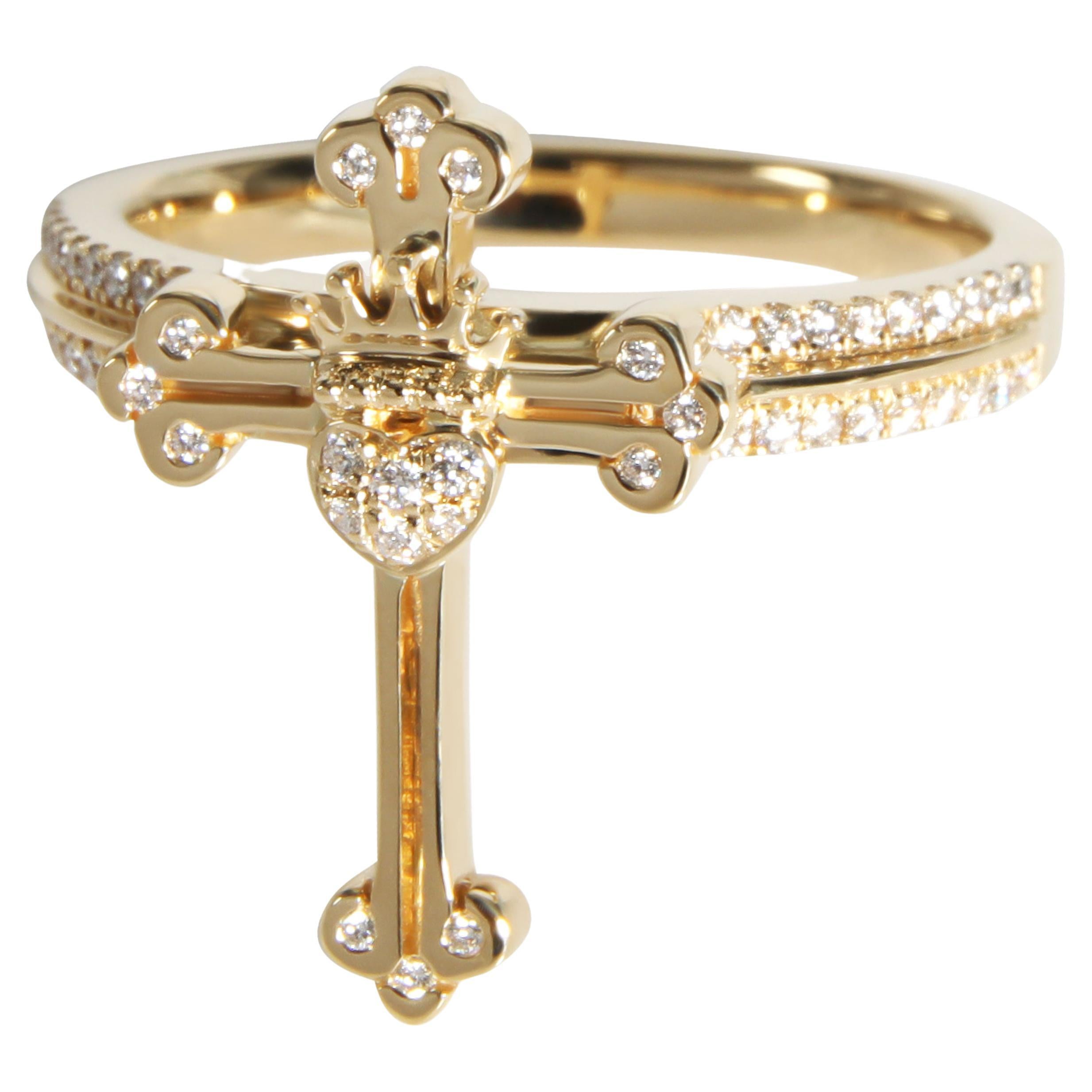 King Baby Diamond Cross & Crowned Heart Ring in 18K Yellow Gold