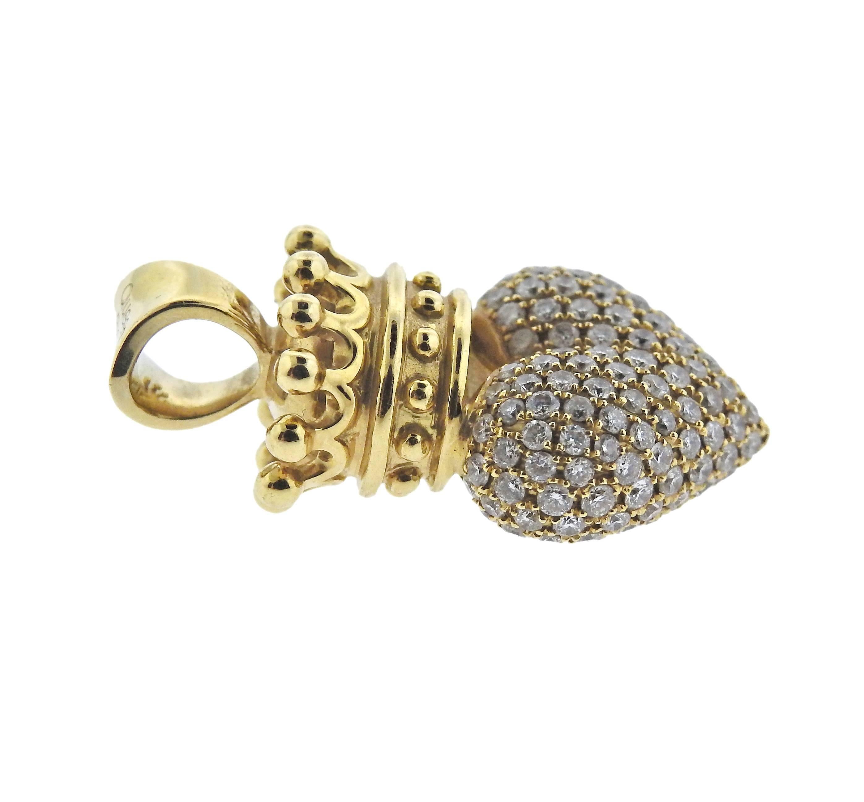 18k yellow gold crowned heart pendant, set with a total of approx. 0.80ctw in diamonds, crafted by King Baby. Retail $5300. Charm is 27mm X 16mm. Weight is 15.9 grams. 