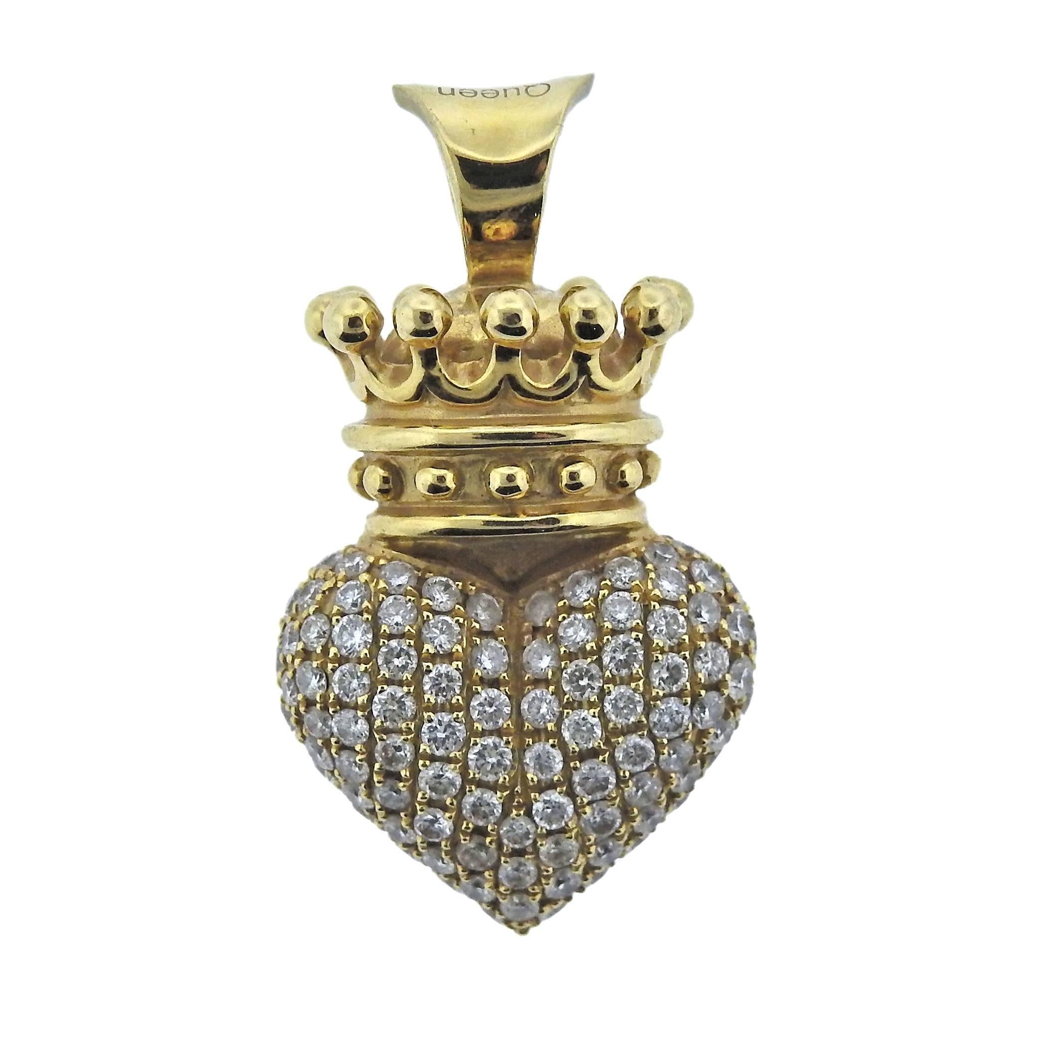 King Baby Diamond Gold Crowned Heart Pendant