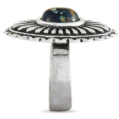 King Baby Large Starburst Concho Silver and Spotted Turquoise Ring