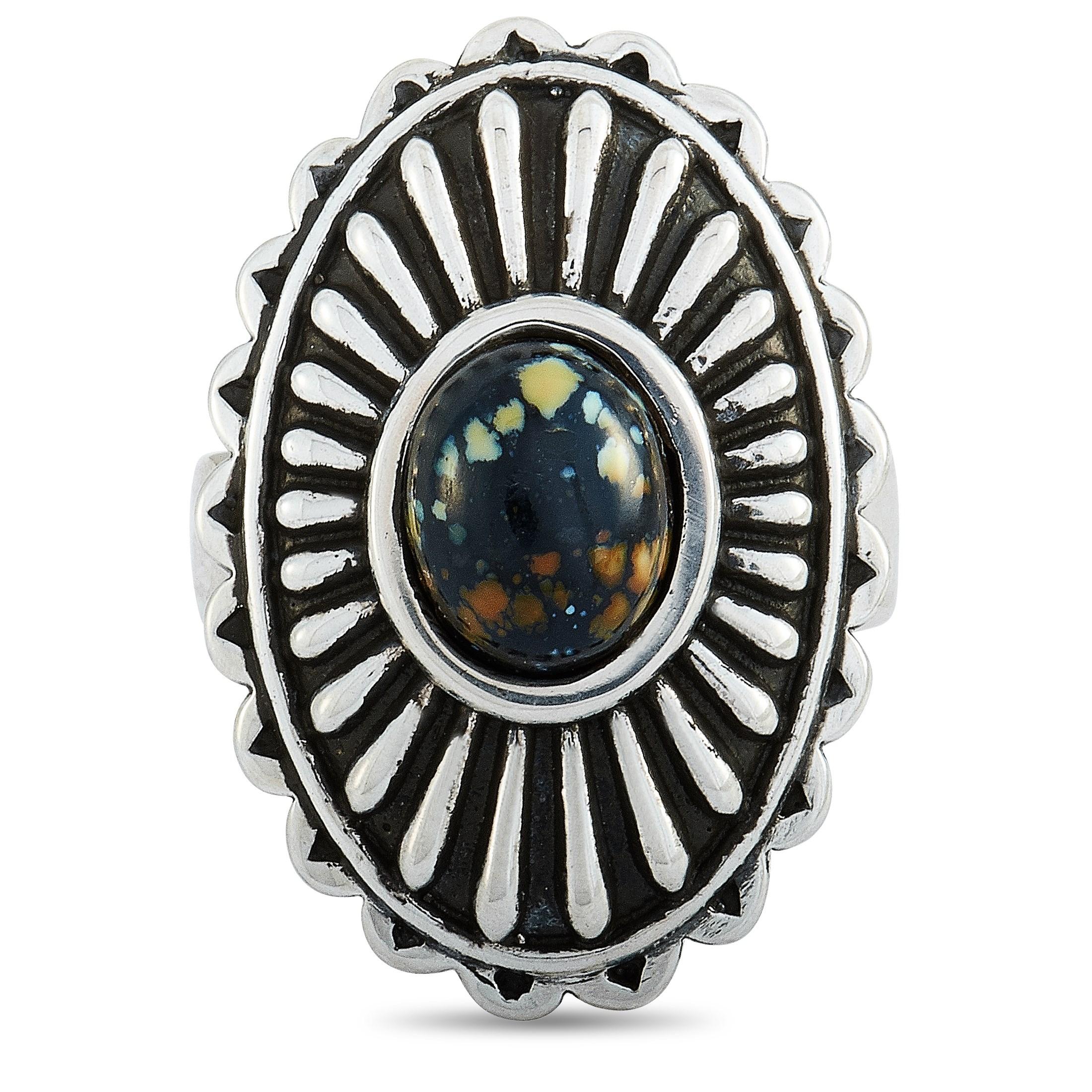 King Baby Large Starburst Concho Silver and Spotted Turquoise Ring In New Condition For Sale In Southampton, PA