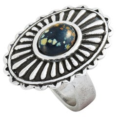 King Baby Large Starburst Concho Silver and Spotted Turquoise Ring