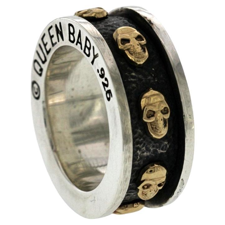 King Baby Queen Baby 925 Sterling Silver & 18K Gold Skull Spinner Ring For Sale