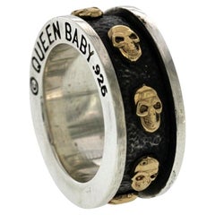 Used King Baby Queen Baby 925 Sterling Silver & 18K Gold Skull Spinner Ring
