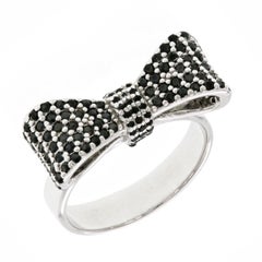 King Baby Queen Baby 925 Sterling Silver Black CZ Bow Ring