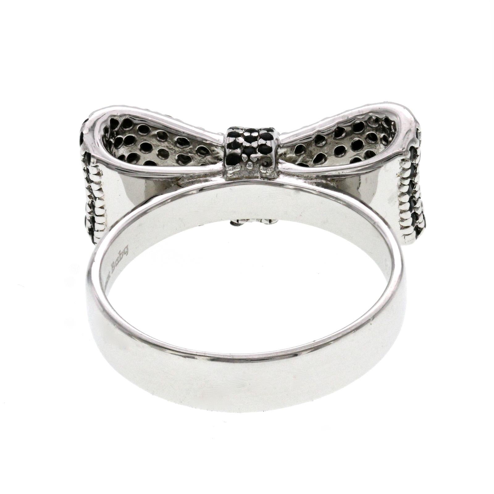Women's or Men's King Baby Queen Baby 925 Sterling Silver Black CZ Bow Ring