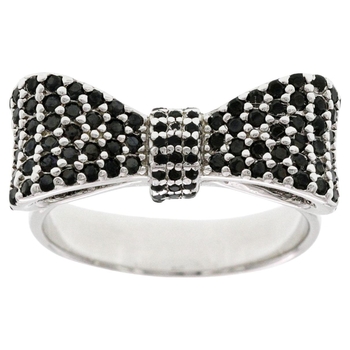 King Baby Queen Baby 925 Sterling Silver Black CZ Bow Ring
