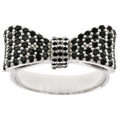 King Baby Queen Baby 925 Sterling Silver Black CZ Bow Ring