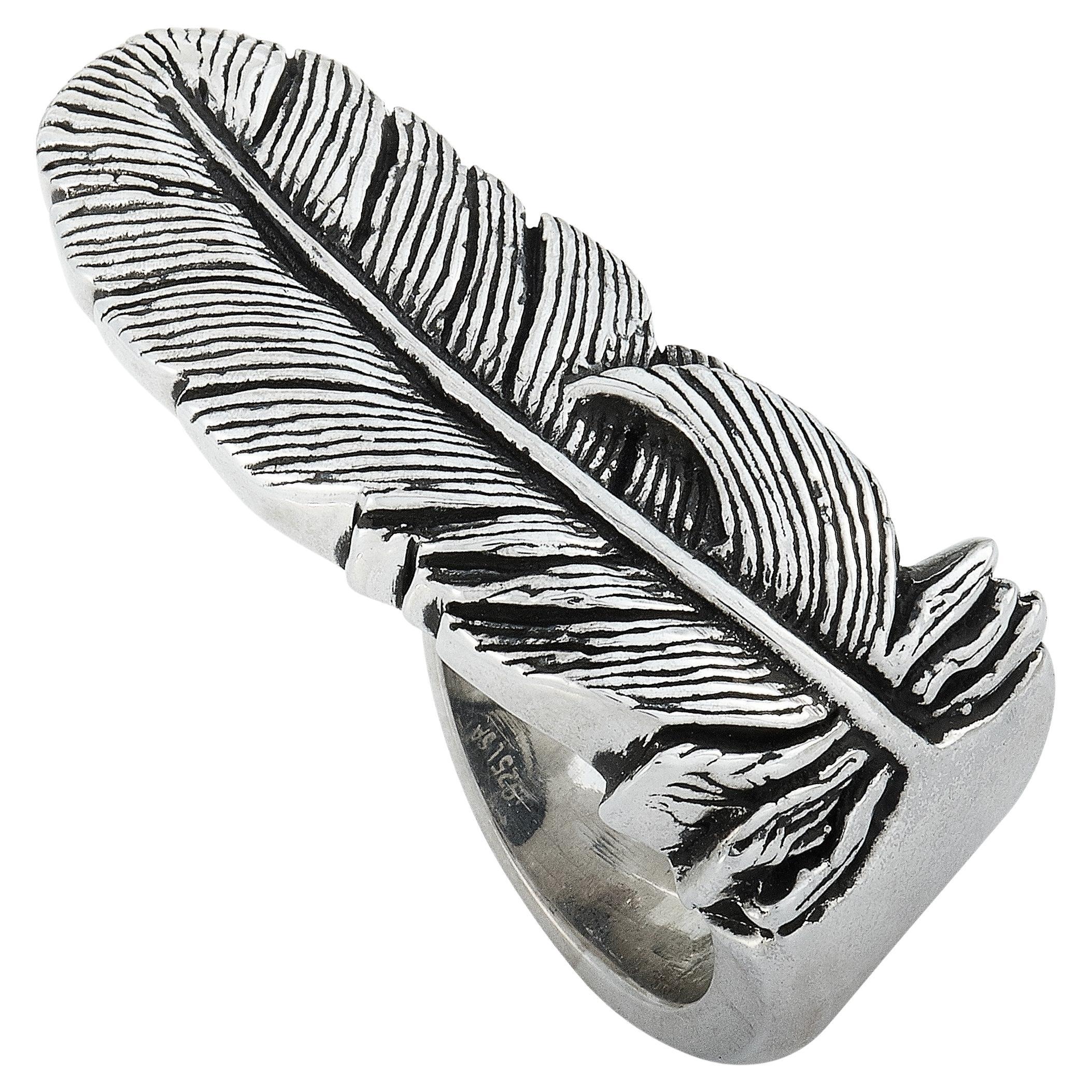 King Baby Raven Feather Silver Ring For Sale