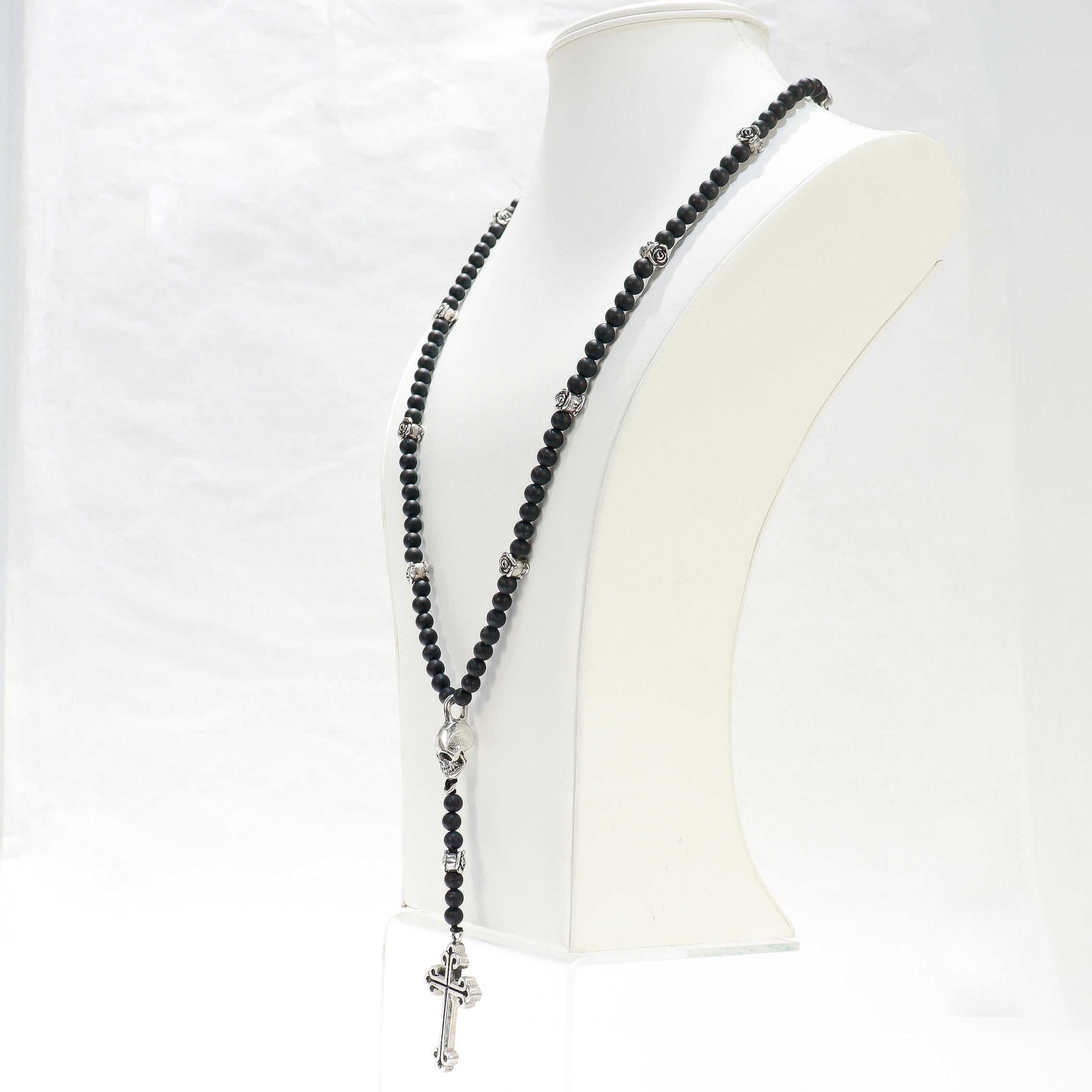 Chapelet King Baby avec perles en onyx, tête de mort en argent et croix traditionnelle en vente 4