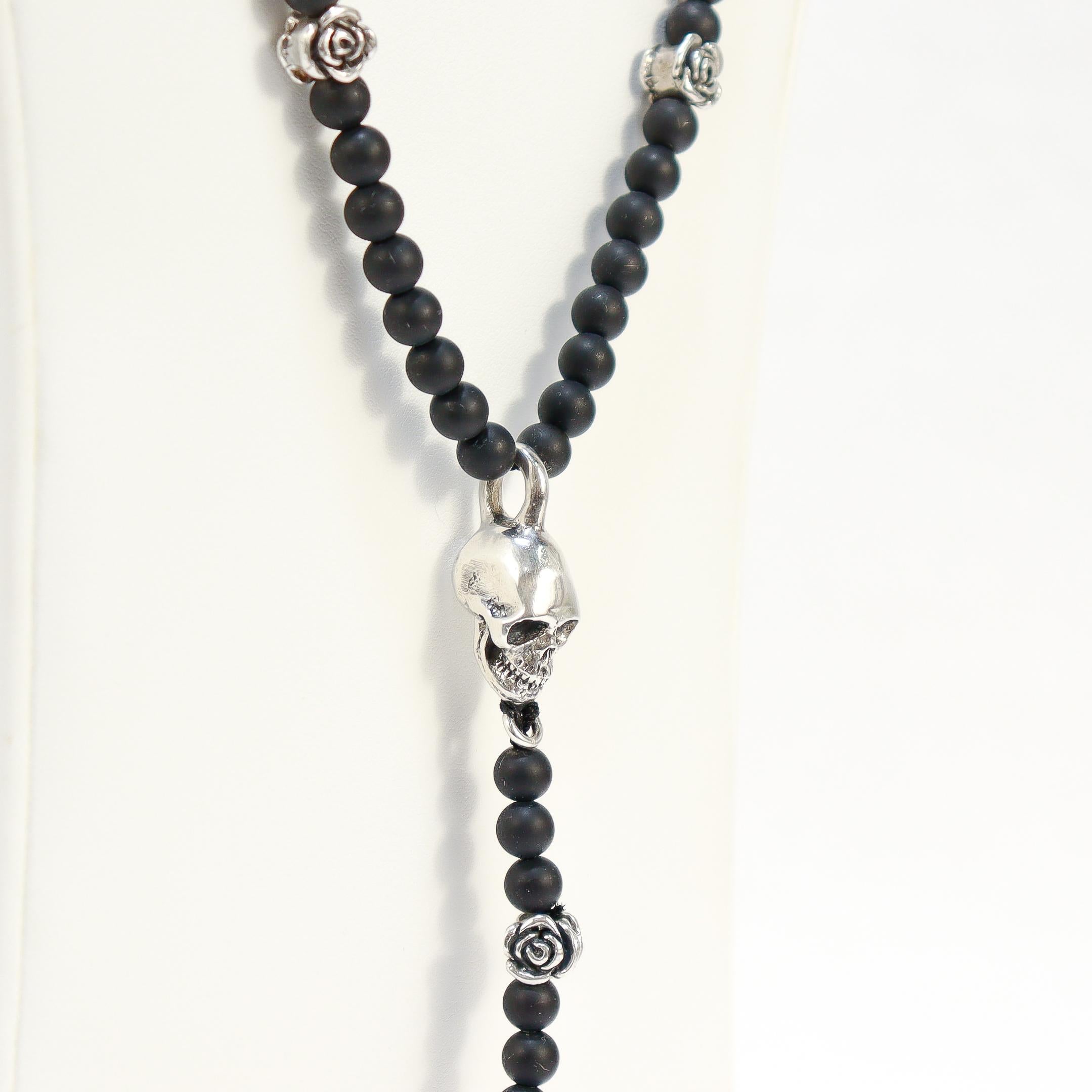 Chapelet King Baby avec perles en onyx, tête de mort en argent et croix traditionnelle en vente 6