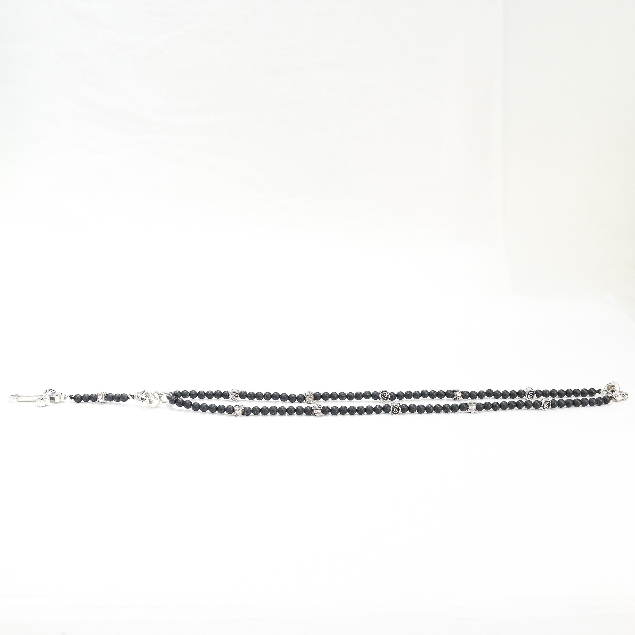 Chapelet King Baby avec perles en onyx, tête de mort en argent et croix traditionnelle en vente 7
