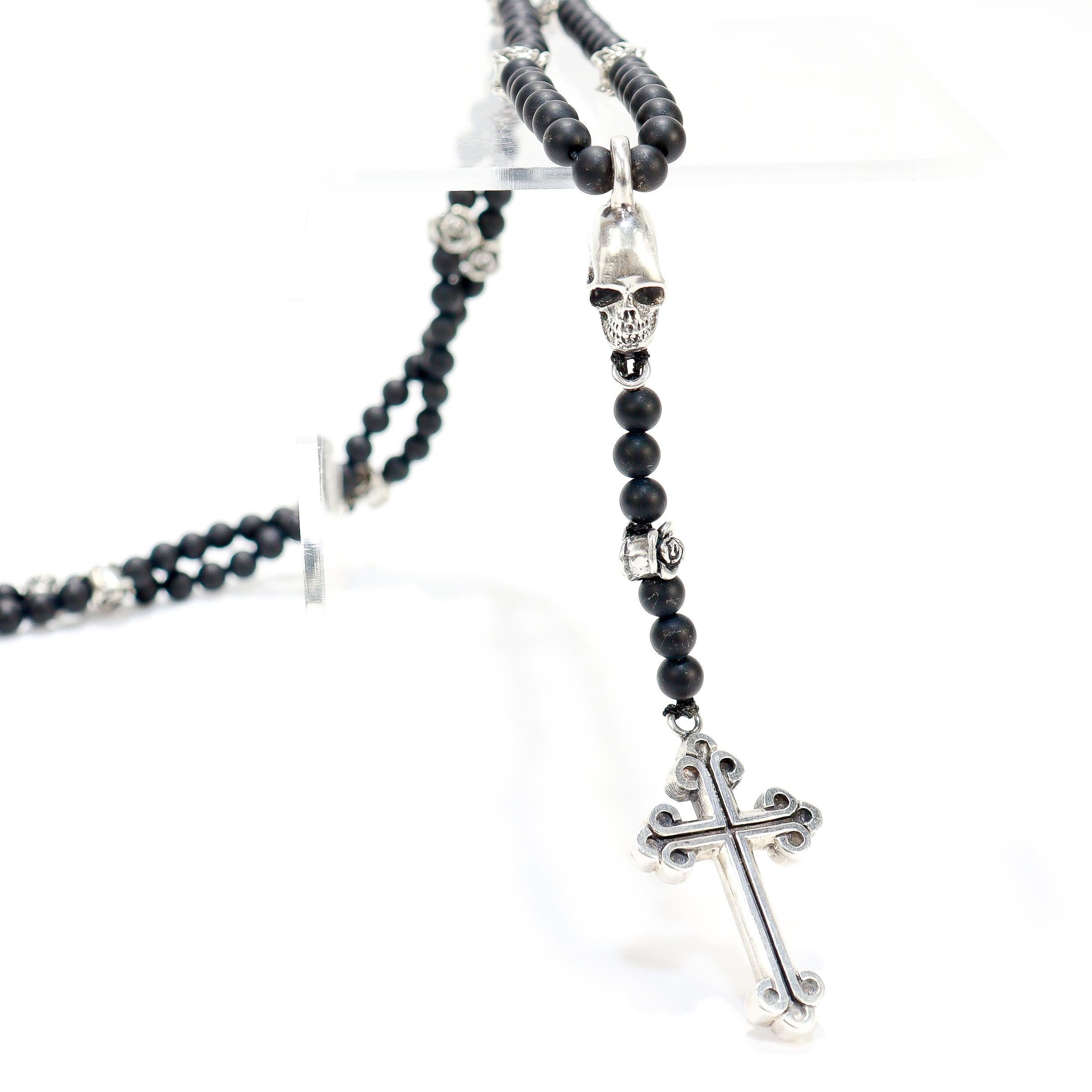 Chapelet King Baby avec perles en onyx, tête de mort en argent et croix traditionnelle en vente 8