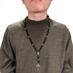 King Baby Rosary with Onyx Beads, Sterling Silver Skull, and Traditional Cross