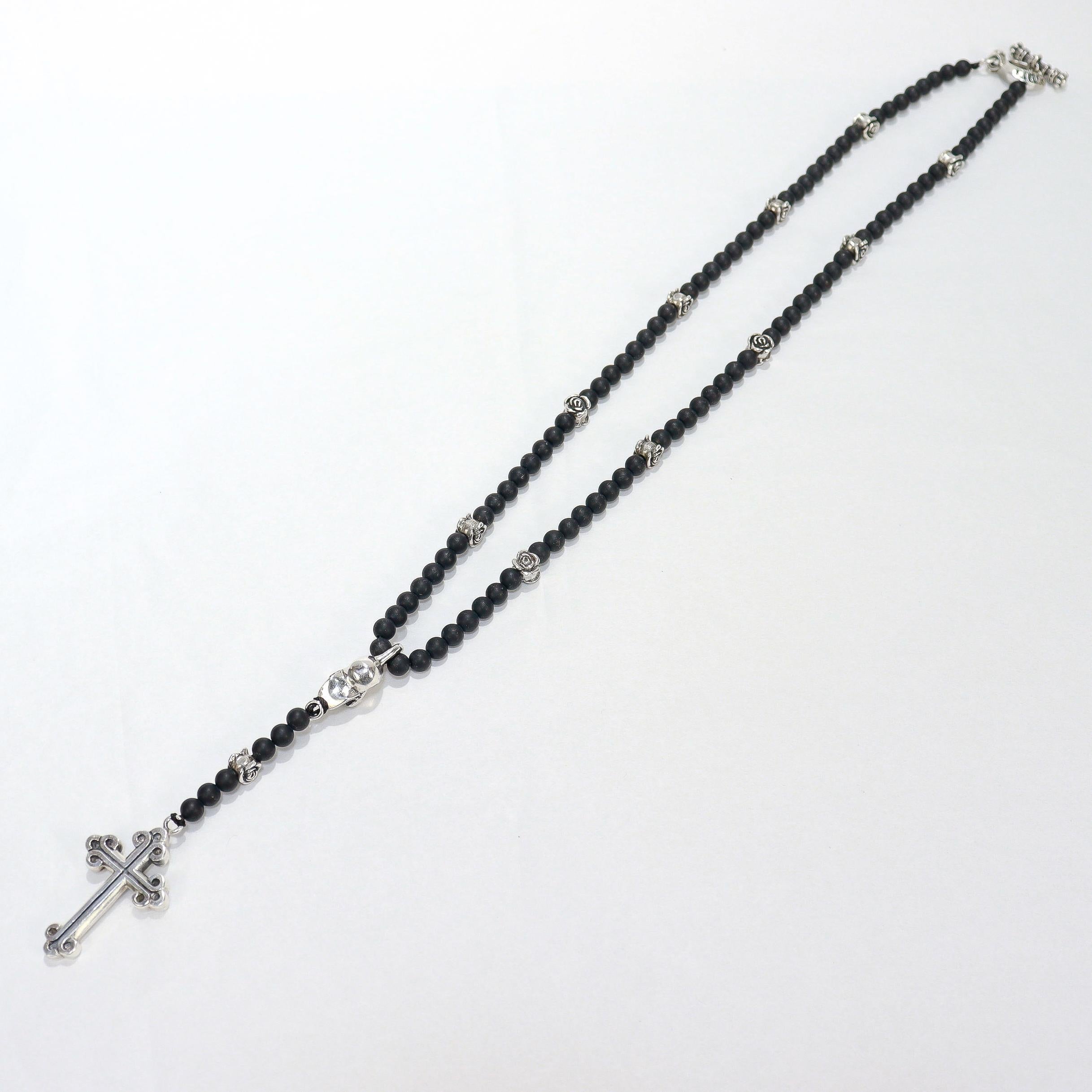 Chapelet King Baby avec perles en onyx, tête de mort en argent et croix traditionnelle en vente 14