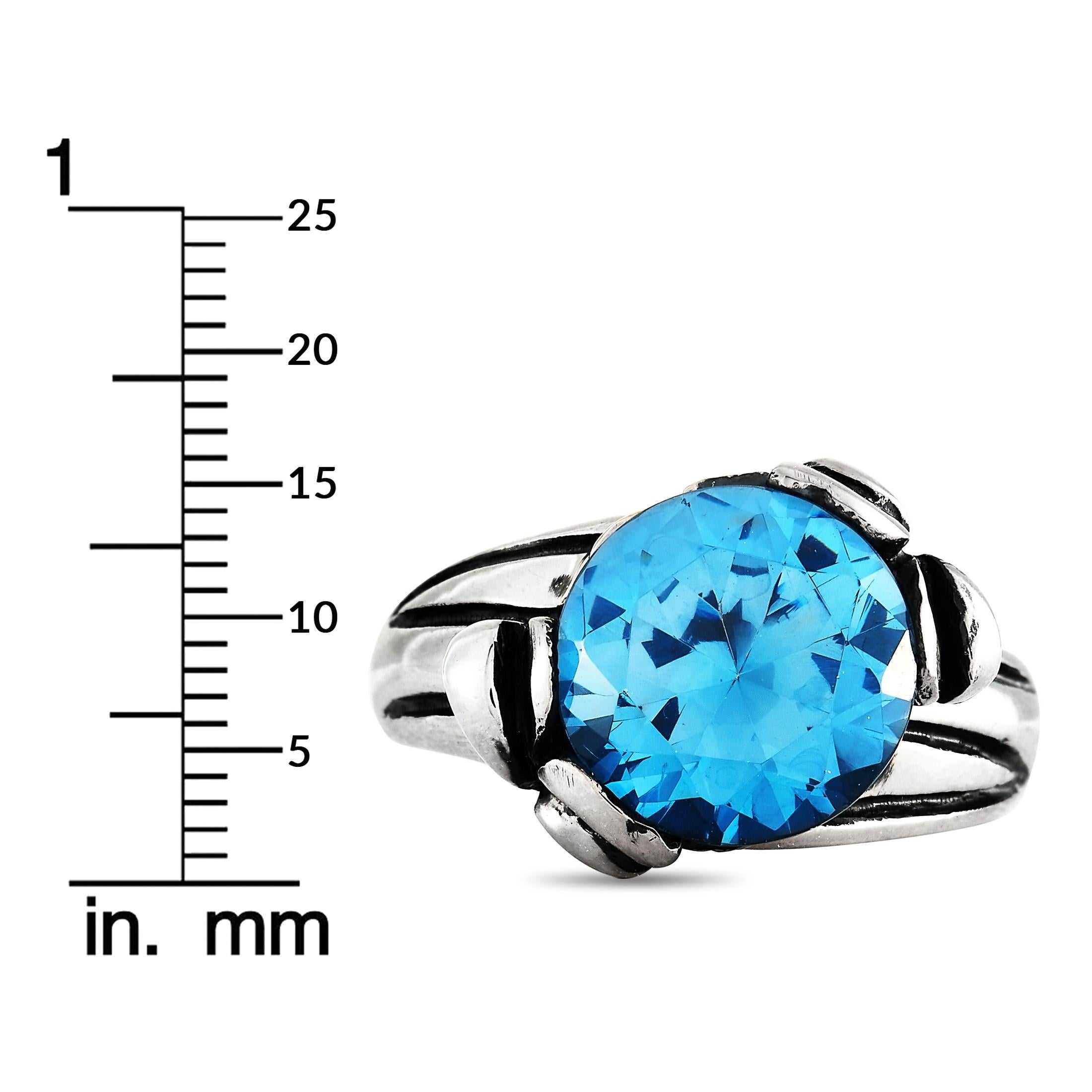Women's King Baby Silver and Blue Topaz Floral Pattern Ring For Sale
