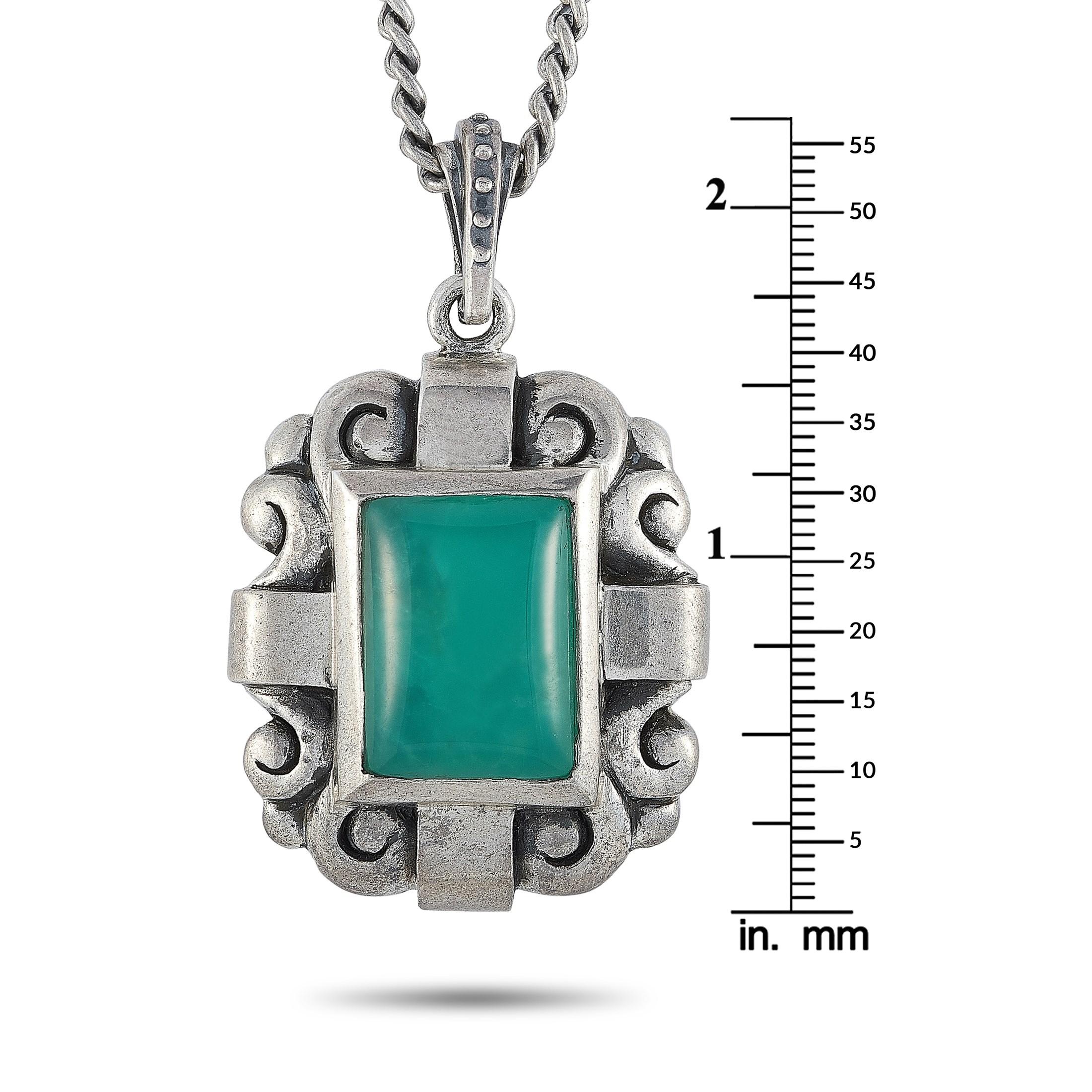 Mixed Cut King Baby Silver and Chrysoprase Scrollwork Pendant Necklace For Sale