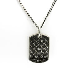King Baby Silver and Diamond Fleur-de-Lis Relic Dog Tag Pendant Necklace