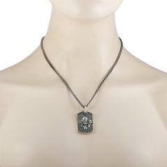 King Baby Silver and Diamond Small Fleur-de-Lis Relic Dog Tag Pendant Necklace