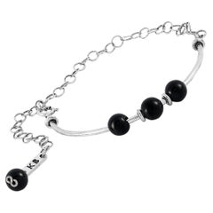 King Baby Silver and Onyx Wire and Extension Chain Anklet