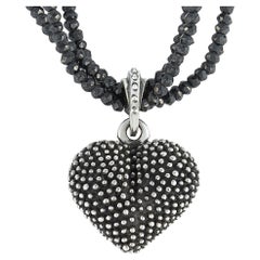 King Baby Silver and Spinel Industrial Texture Heart Necklace
