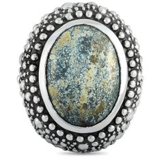 King Baby Silver and Spotted Turquoise Beaded Texture Ring