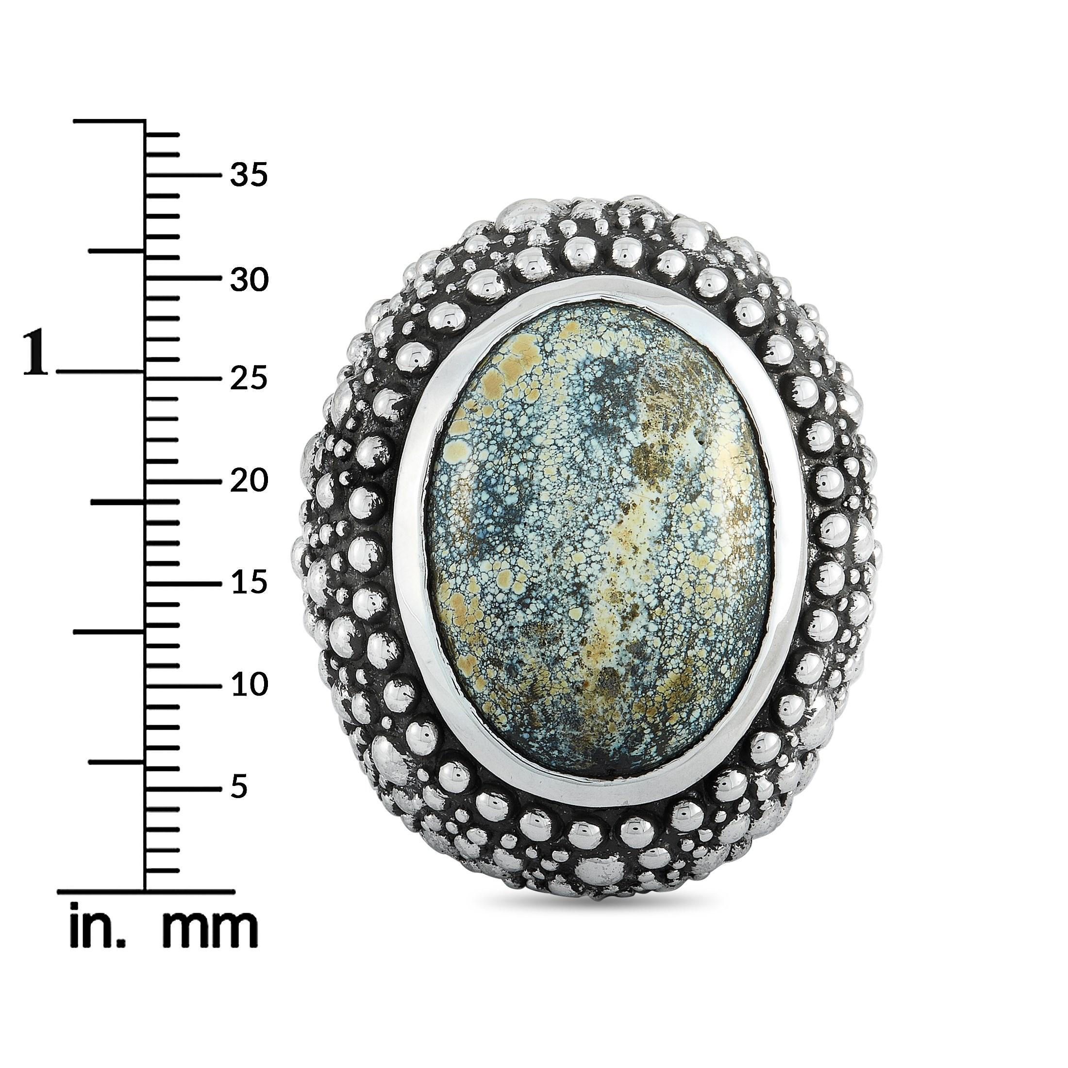 Women's or Men's King Baby Silver and Spotted Turquoise Beaded Texture Ring For Sale