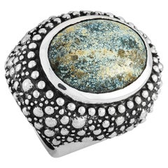 Bague King Baby texturée en argent et perles de turquoise tachetées