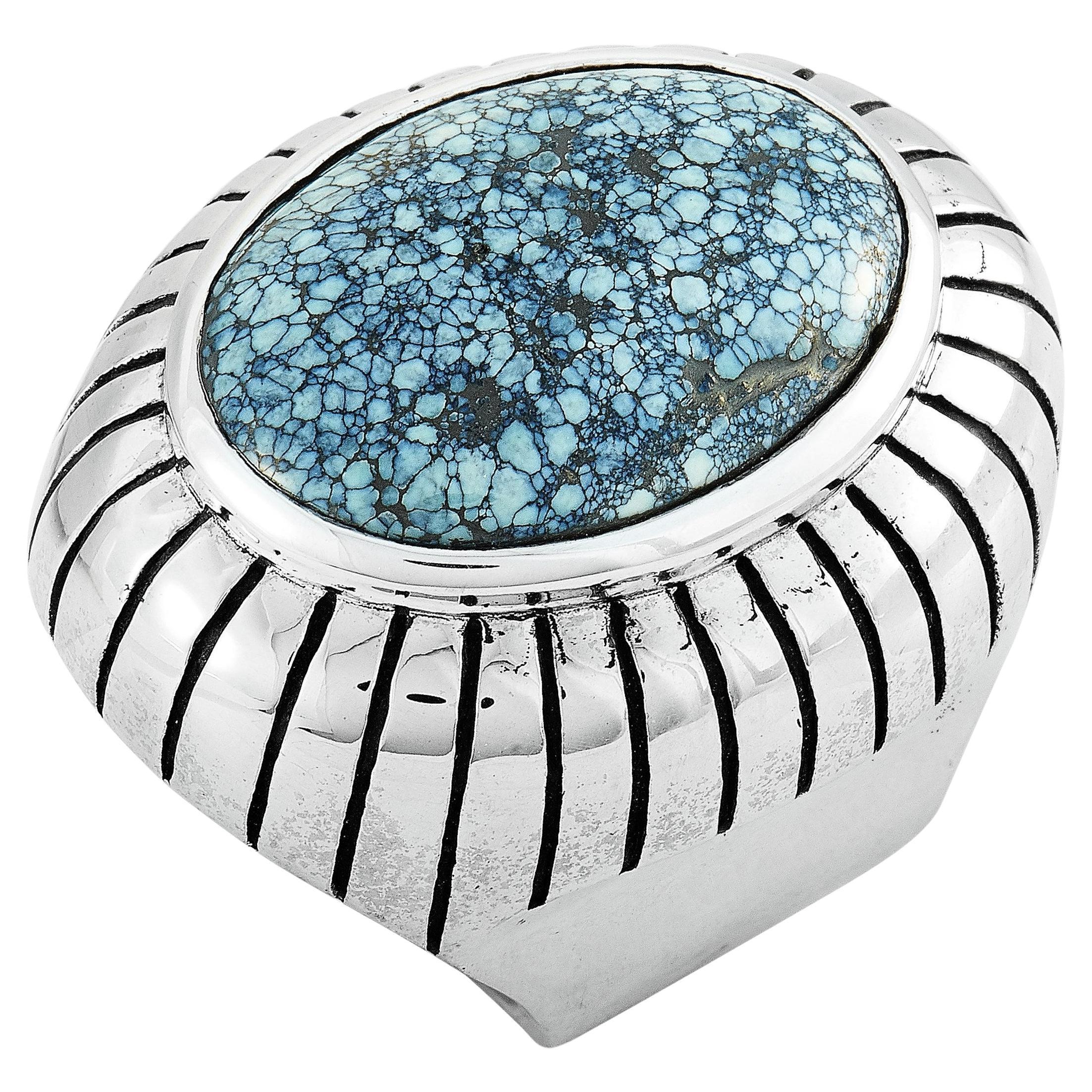 King Baby Silver and Spotted Turquoise Ring For Sale