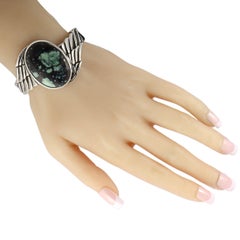 King Baby Silver and Spotted Turquoise Wing Top Hat Cuff Bracelet