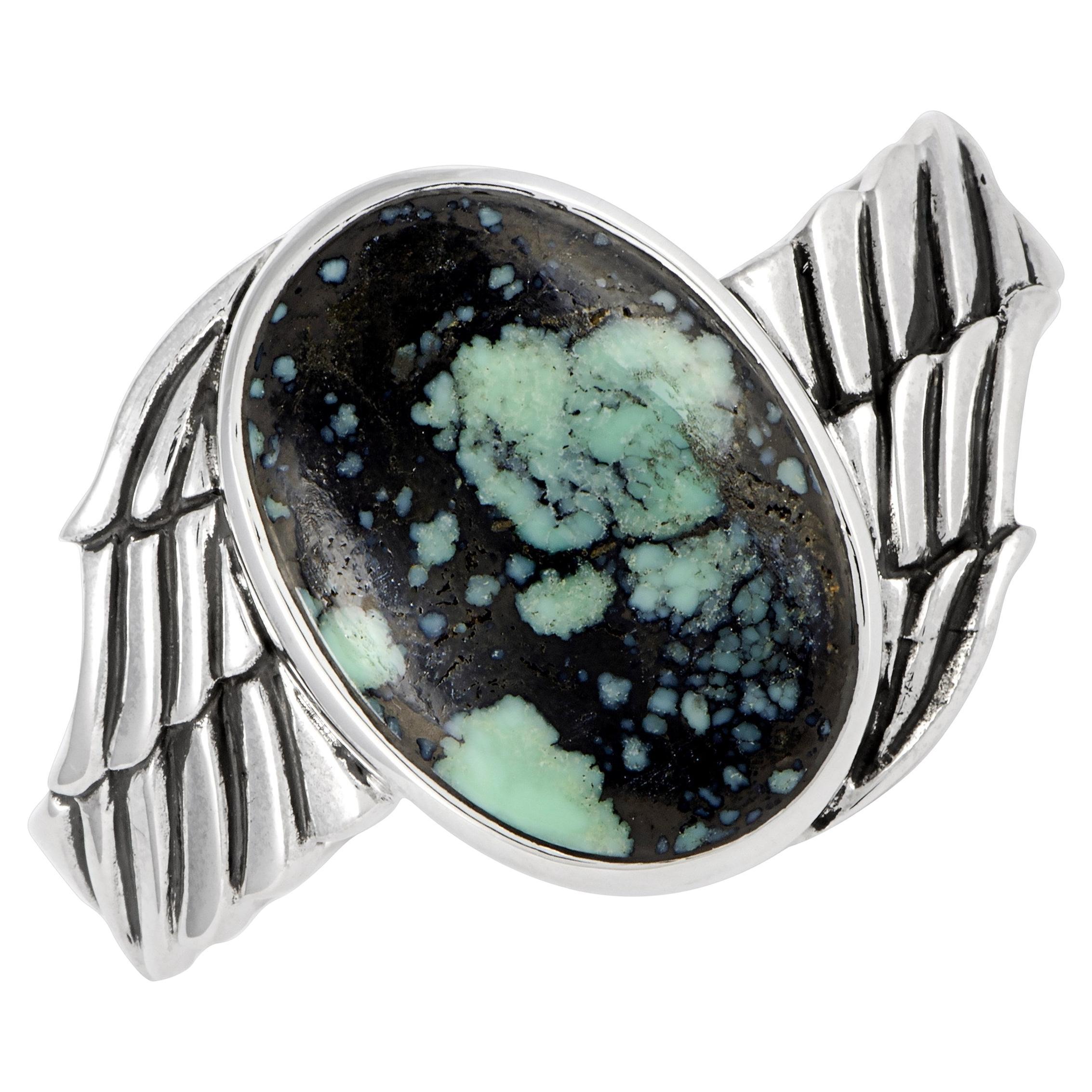 King Baby Silver and Spotted Turquoise Wing Top Hat Cuff Bracelet For Sale